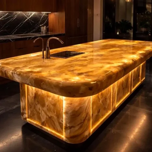 Барная стойка из оникса Honey Onyx — стойка с закруглённой столешницей Фото 6