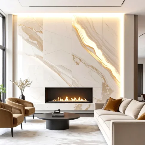 Стеновые панели из оникса White Onyx — светлая облицовка стены над камином Фото 2